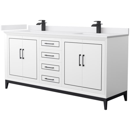 A large image of the Wyndham Collection WCH515172D-VCA-UNSMXX White / White Cultured Marble Top / Matte Black Hardware