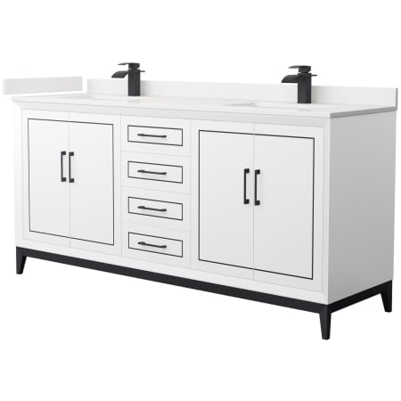 A large image of the Wyndham Collection WCH515172D-QTZ-UNSMXX White / White Quartz Top / Matte Black Hardware