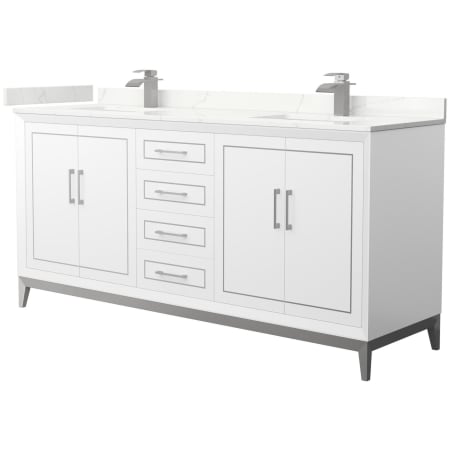 A large image of the Wyndham Collection WCH515172D-QTZ-UNSMXX White / Giotto Quartz Top / Brushed Nickel Hardware