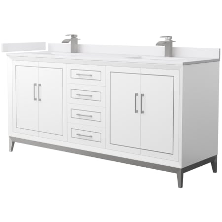 A large image of the Wyndham Collection WCH515172D-VCA-UNSMXX White / White Cultured Marble Top / Brushed Nickel Hardware