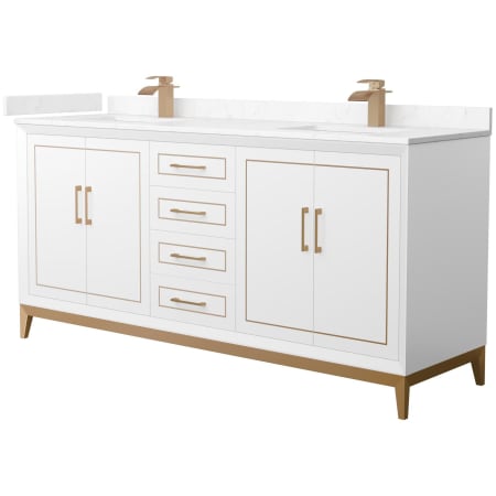 A large image of the Wyndham Collection WCH515172D-VCA-UNSMXX White / Carrara Cultured Marble Top / Satin Bronze Hardware