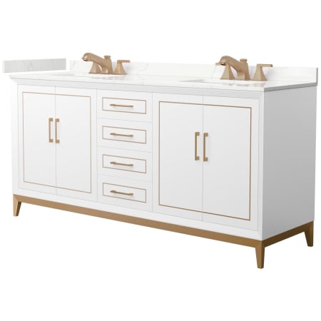 A large image of the Wyndham Collection WCH515172D-QTZ-US3MXX White / Giotto Quartz Top / Satin Bronze Hardware