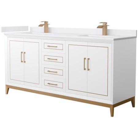 A large image of the Wyndham Collection WCH515172D-VCA-UNSMXX White / White Cultured Marble Top / Satin Bronze Hardware