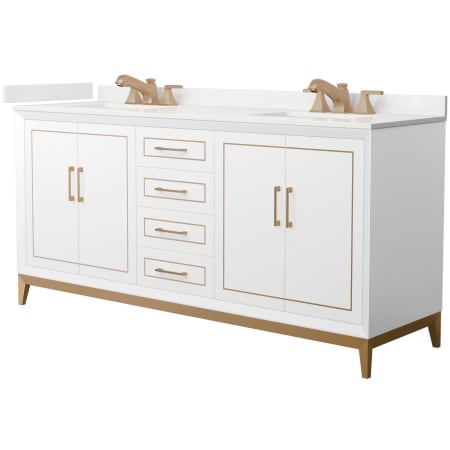 A large image of the Wyndham Collection WCH515172D-QTZ-US3MXX White / White Quartz Top / Satin Bronze Hardware