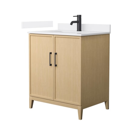 A large image of the Wyndham Collection WCH717130S-VCA-UNSMXX White Oak / White Cultured Marble Top / Matte Black Hardware