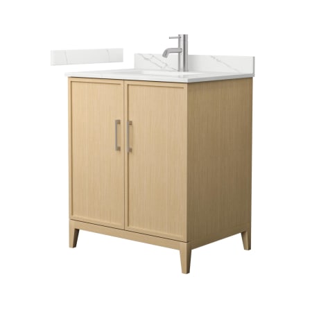 A large image of the Wyndham Collection WCH717130S-QTZ-UNSMXX White Oak / Giotto Quartz Top / Brushed Nickel Hardware