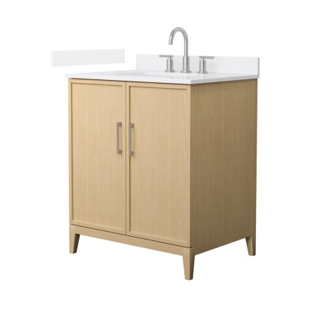 A large image of the Wyndham Collection WCH717130S-QTZ-US3MXX White Oak / White Quartz Top / Brushed Nickel Hardware