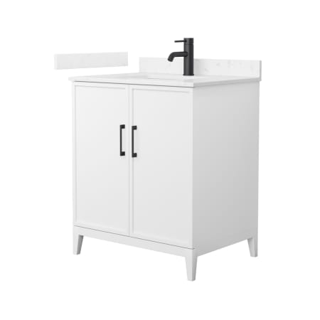 A large image of the Wyndham Collection WCH717130S-VCA-UNSMXX White / Carrara Cultured Marble Top / Matte Black Hardware