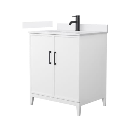 A large image of the Wyndham Collection WCH717130S-VCA-UNSMXX White / White Cultured Marble Top / Matte Black Hardware