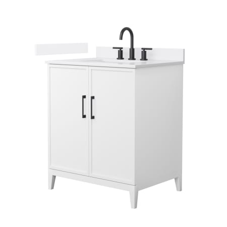 A large image of the Wyndham Collection WCH717130S-QTZ-US3MXX White / White Quartz Top / Matte Black Hardware