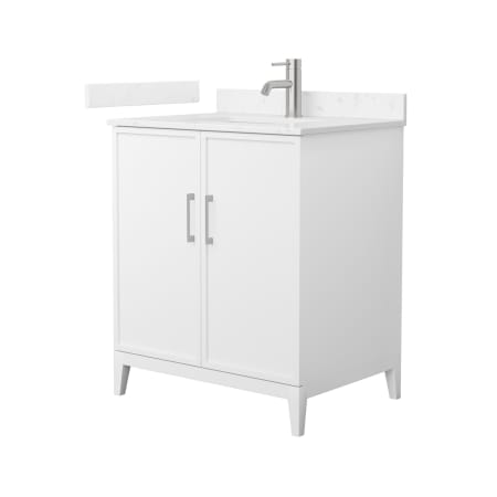 A large image of the Wyndham Collection WCH717130S-VCA-UNSMXX White / Carrara Cultured Marble Top / Brushed Nickel Hardware