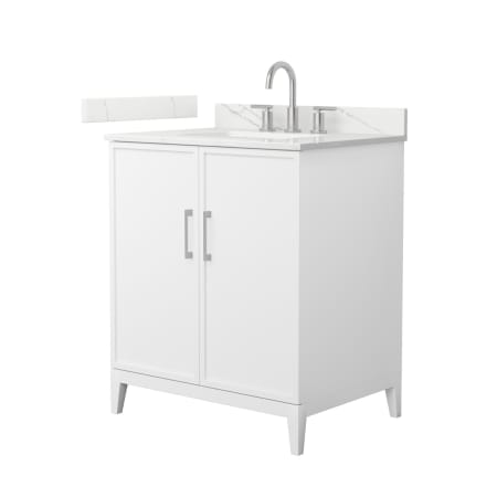 A large image of the Wyndham Collection WCH717130S-QTZ-US3MXX White / Giotto Quartz Top / Brushed Nickel Hardware