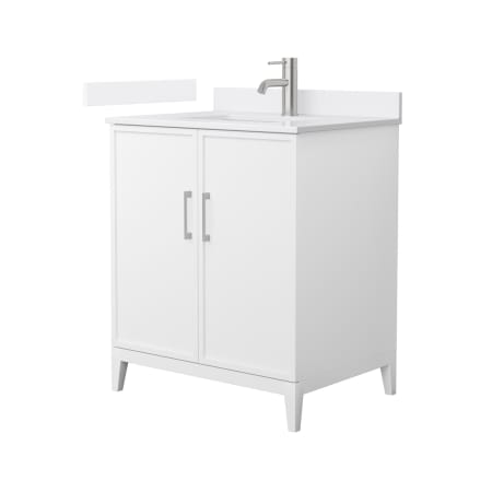 A large image of the Wyndham Collection WCH717130S-VCA-UNSMXX White / White Cultured Marble Top / Brushed Nickel Hardware