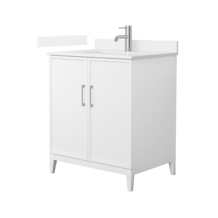 A large image of the Wyndham Collection WCH717130S-QTZ-UNSMXX White / White Quartz Top / Brushed Nickel Hardware