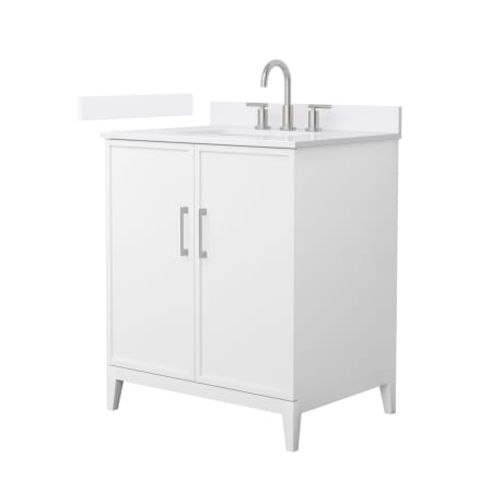 A large image of the Wyndham Collection WCH717130S-QTZ-US3MXX White / White Quartz Top / Brushed Nickel Hardware