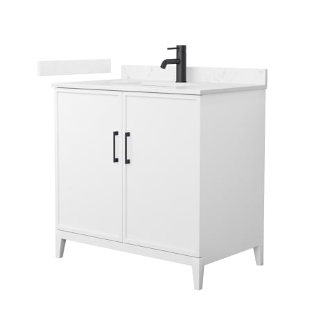 A large image of the Wyndham Collection WCH717136S-VCA-UNSMXX White / Carrara Cultured Marble Top / Matte Black Hardware