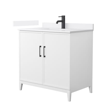 A large image of the Wyndham Collection WCH717136S-VCA-UNSMXX White / White Cultured Marble Top / Matte Black Hardware