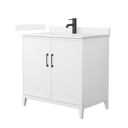 A large image of the Wyndham Collection WCH717136S-QTZ-UNSMXX White / White Quartz Top / Matte Black Hardware