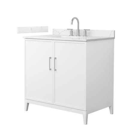 A large image of the Wyndham Collection WCH717136S-QTZ-US3MXX White / Giotto Quartz Top / Brushed Nickel Hardware