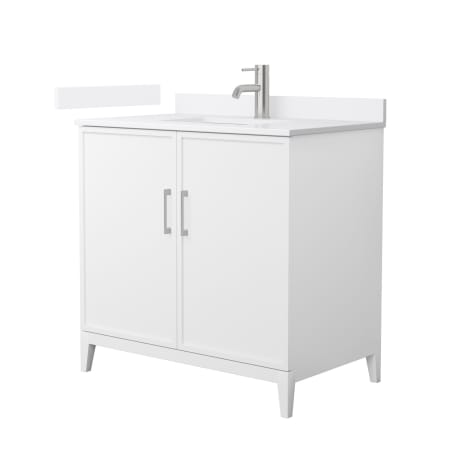 A large image of the Wyndham Collection WCH717136S-VCA-UNSMXX White / White Cultured Marble Top / Brushed Nickel Hardware