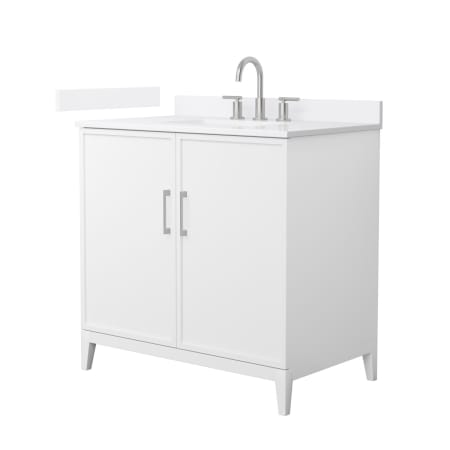 A large image of the Wyndham Collection WCH717136S-QTZ-US3MXX White / White Quartz Top / Brushed Nickel Hardware