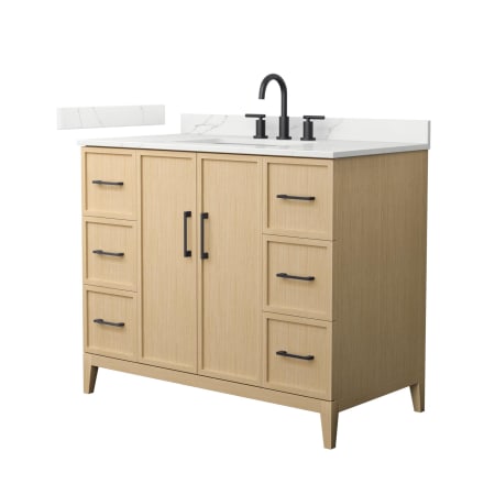 A large image of the Wyndham Collection WCH717142S-QTZ-US3MXX White Oak / Giotto Quartz Top / Matte Black Hardware