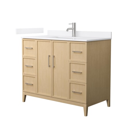 A large image of the Wyndham Collection WCH717142S-QTZ-UNSMXX White Oak / White Quartz Top / Brushed Nickel Hardware