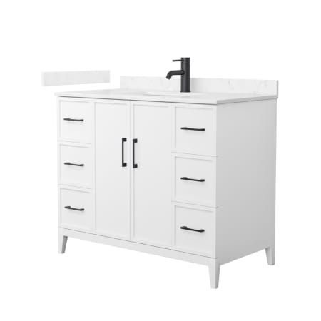 A large image of the Wyndham Collection WCH717142S-VCA-UNSMXX White / Carrara Cultured Marble Top / Matte Black Hardware