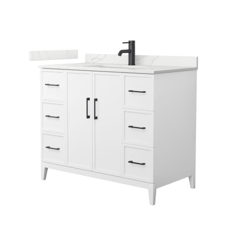 A large image of the Wyndham Collection WCH717142S-QTZ-UNSMXX White / Giotto Quartz Top / Matte Black Hardware