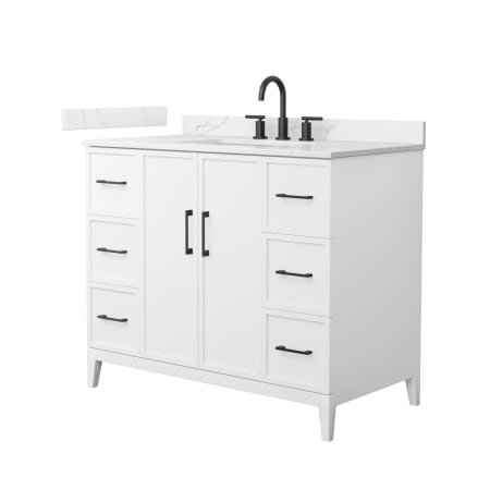 A large image of the Wyndham Collection WCH717142S-QTZ-US3MXX White / Giotto Quartz Top / Matte Black Hardware