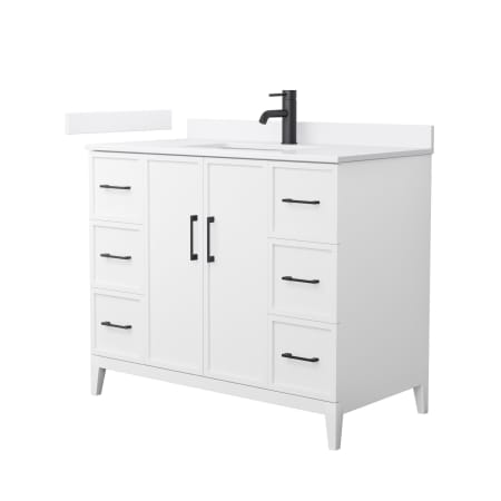 A large image of the Wyndham Collection WCH717142S-QTZ-UNSMXX White / White Quartz Top / Matte Black Hardware