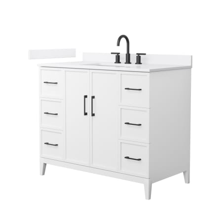 A large image of the Wyndham Collection WCH717142S-QTZ-US3MXX White / White Quartz Top / Matte Black Hardware