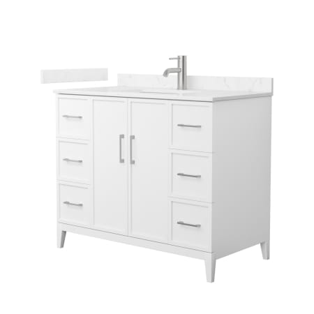 A large image of the Wyndham Collection WCH717142S-VCA-UNSMXX White / Carrara Cultured Marble Top / Brushed Nickel Hardware