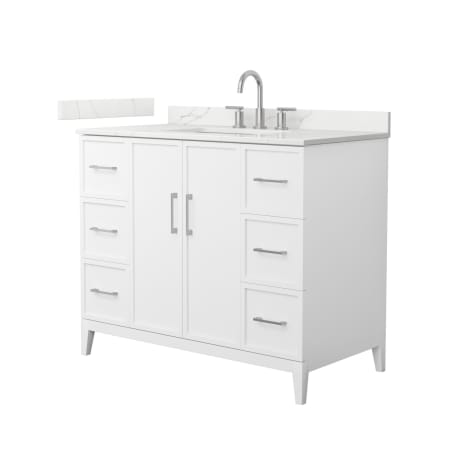 A large image of the Wyndham Collection WCH717142S-QTZ-US3MXX White / Giotto Quartz Top / Brushed Nickel Hardware