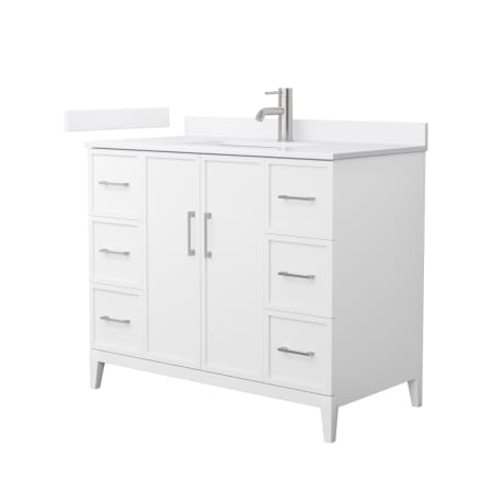 A large image of the Wyndham Collection WCH717142S-VCA-UNSMXX White / White Cultured Marble Top / Brushed Nickel Hardware