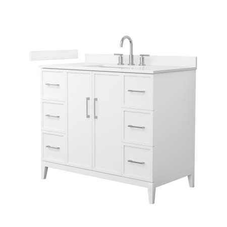 A large image of the Wyndham Collection WCH717142S-QTZ-US3MXX White / White Quartz Top / Brushed Nickel Hardware