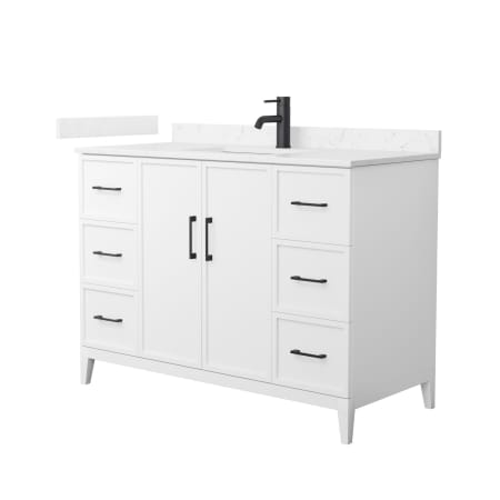 A large image of the Wyndham Collection WCH717148S-VCA-UNSMXX White / Carrara Cultured Marble Top / Matte Black Hardware