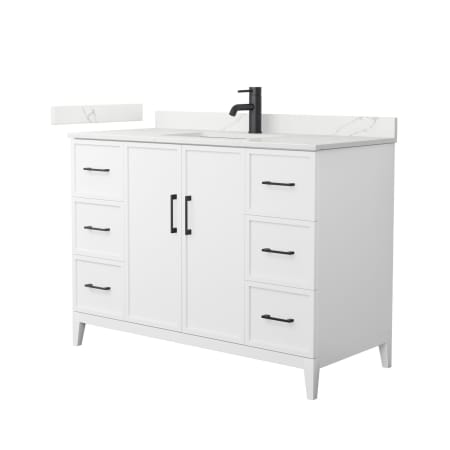 A large image of the Wyndham Collection WCH717148S-QTZ-UNSMXX White / Giotto Quartz Top / Matte Black Hardware