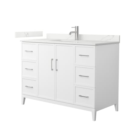 A large image of the Wyndham Collection WCH717148S-QTZ-UNSMXX White / Giotto Quartz Top / Brushed Nickel Hardware