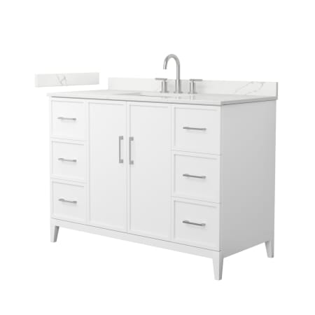 A large image of the Wyndham Collection WCH717148S-QTZ-US3MXX White / Giotto Quartz Top / Brushed Nickel Hardware