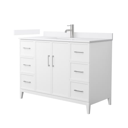 A large image of the Wyndham Collection WCH717148S-VCA-UNSMXX White / White Cultured Marble Top / Brushed Nickel Hardware