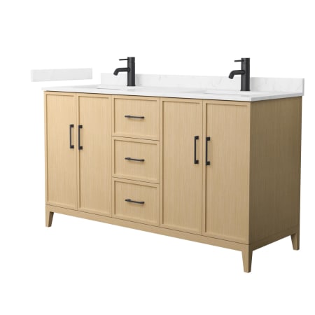 A large image of the Wyndham Collection WCH717160D-VCA-UNSMXX White Oak / Carrara Cultured Marble Top / Matte Black Hardware