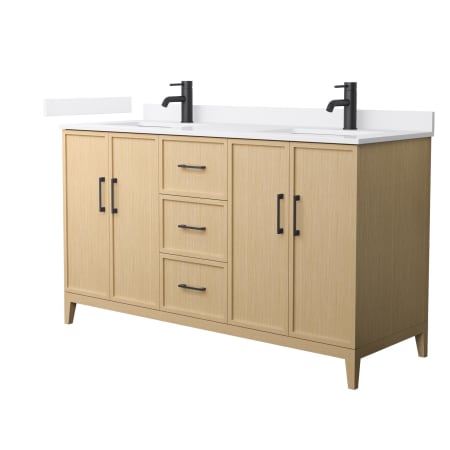 A large image of the Wyndham Collection WCH717160D-VCA-UNSMXX White Oak / White Cultured Marble Top / Matte Black Hardware