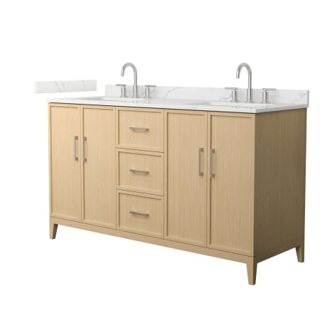 A large image of the Wyndham Collection WCH717160D-QTZ-US3MXX White Oak / Giotto Quartz Top / Brushed Nickel Hardware