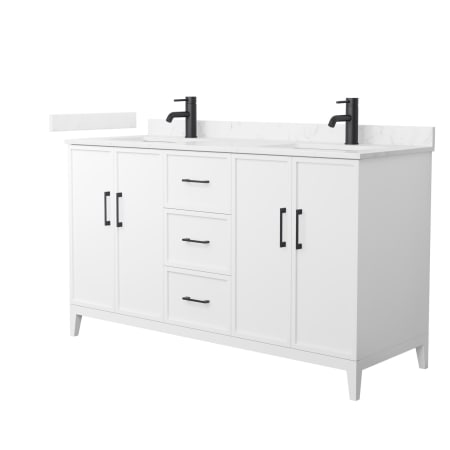 A large image of the Wyndham Collection WCH717160D-VCA-UNSMXX White / Carrara Cultured Marble Top / Matte Black Hardware