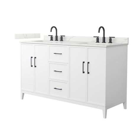 A large image of the Wyndham Collection WCH717160D-QTZ-US3MXX White / Giotto Quartz Top / Matte Black Hardware