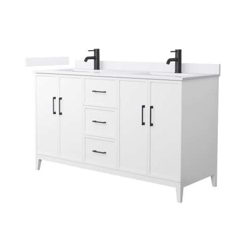 A large image of the Wyndham Collection WCH717160D-VCA-UNSMXX White / White Cultured Marble Top / Matte Black Hardware