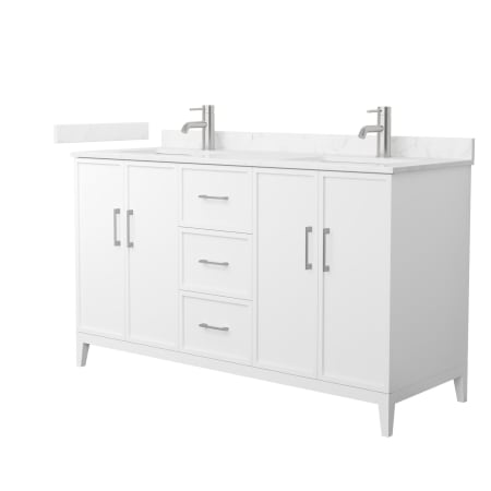 A large image of the Wyndham Collection WCH717160D-VCA-UNSMXX White / Carrara Cultured Marble Top / Brushed Nickel Hardware