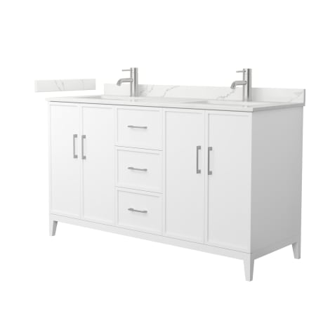 A large image of the Wyndham Collection WCH717160D-QTZ-UNSMXX White / Giotto Quartz Top / Brushed Nickel Hardware