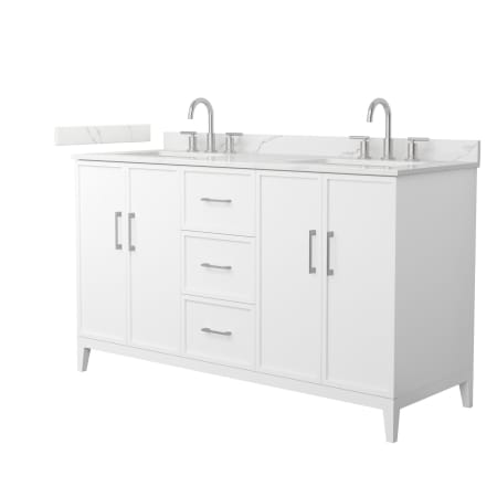 A large image of the Wyndham Collection WCH717160D-QTZ-US3MXX White / Giotto Quartz Top / Brushed Nickel Hardware